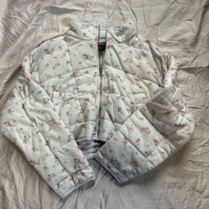 Forever 21 Small Blue Floral Cropped Bomber Jacket